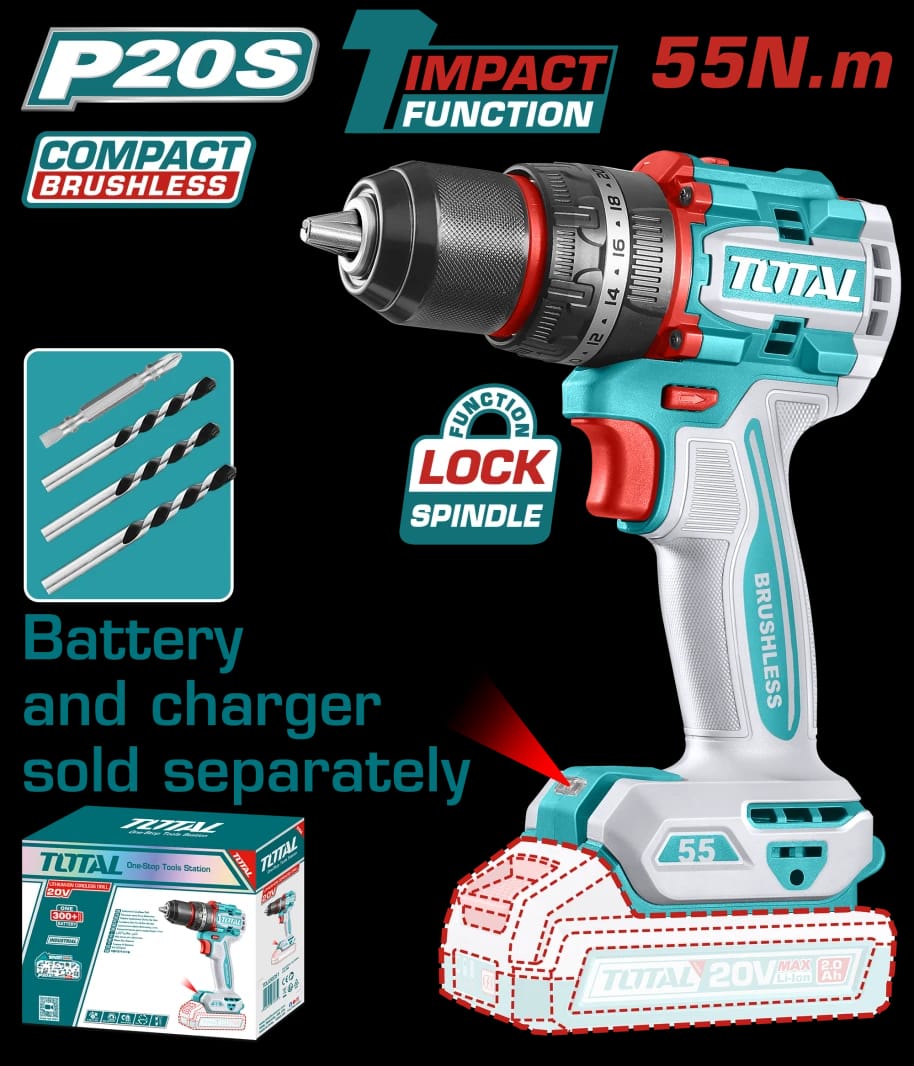TOTAL Compact Brushless Cordless Impact Drill 20V - TIDLI205581