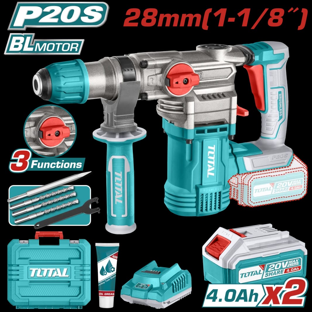 TOTAL Cordless Rotary Hammer Brushless 20V | 4.5J