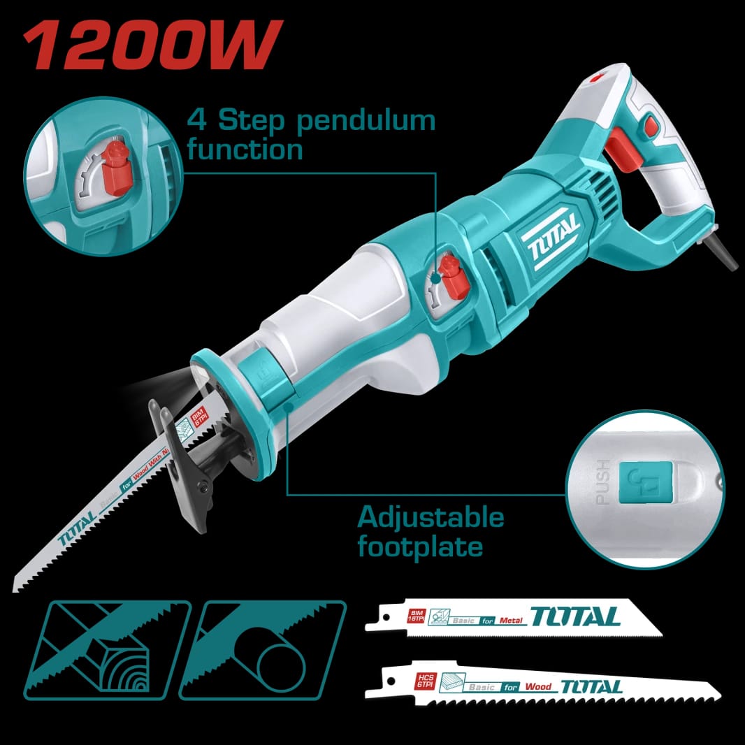 TOTAL 1200W Reciprocating Saw with Variable Speed Control