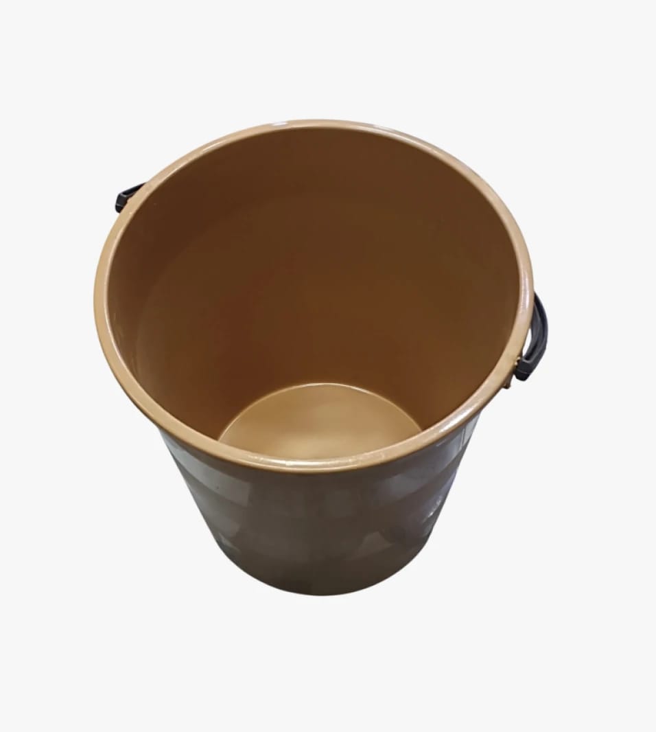 Durable Brown Plastic Bucket with Black Handle for Versatile Home, Garden, and Office Use by Reliable Brand