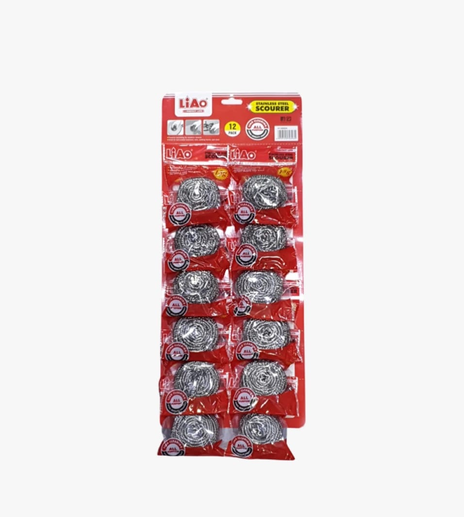 LIAO Pack of 12 Stainless Steel Scourers for Effective Cleaning of Pots, Kitchens, and Tough Surfaces.