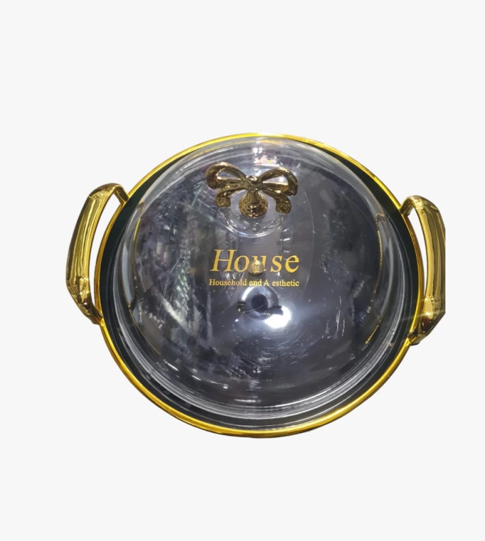 House Brand Decorative Glass Serving Bowl with Elegant Handles and Lid for Household and Aesthetic Purposes