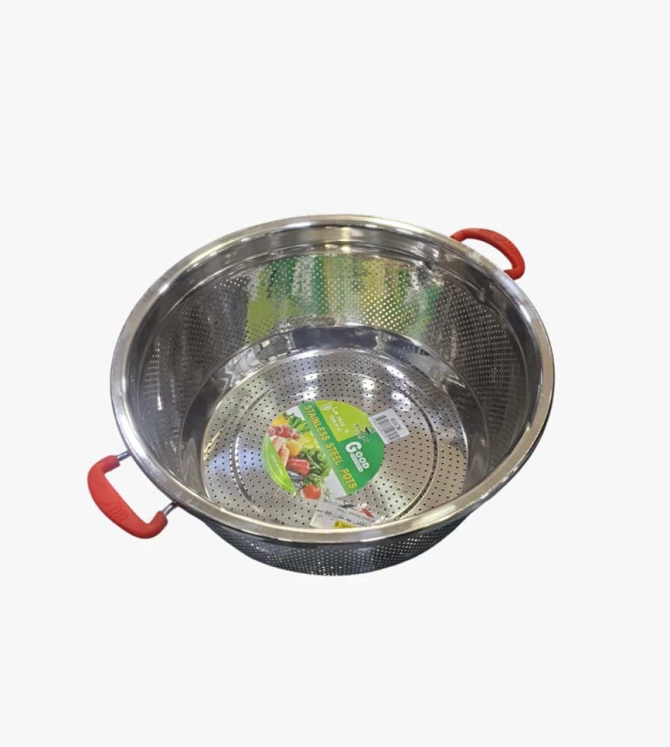 Stainless Steel Colander with Colored Handles, 40 cm Size from Trusted Brand AL AWADI, Perfect for Modern Kitchens.