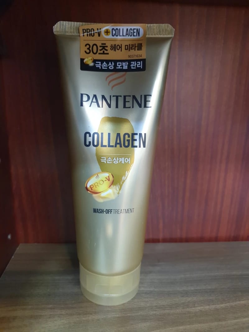 Pantene Collagen Wash-Off Treatment Infused with Pro-V Designed for Luxurious Shine and Care for All Damaged Hair Types.