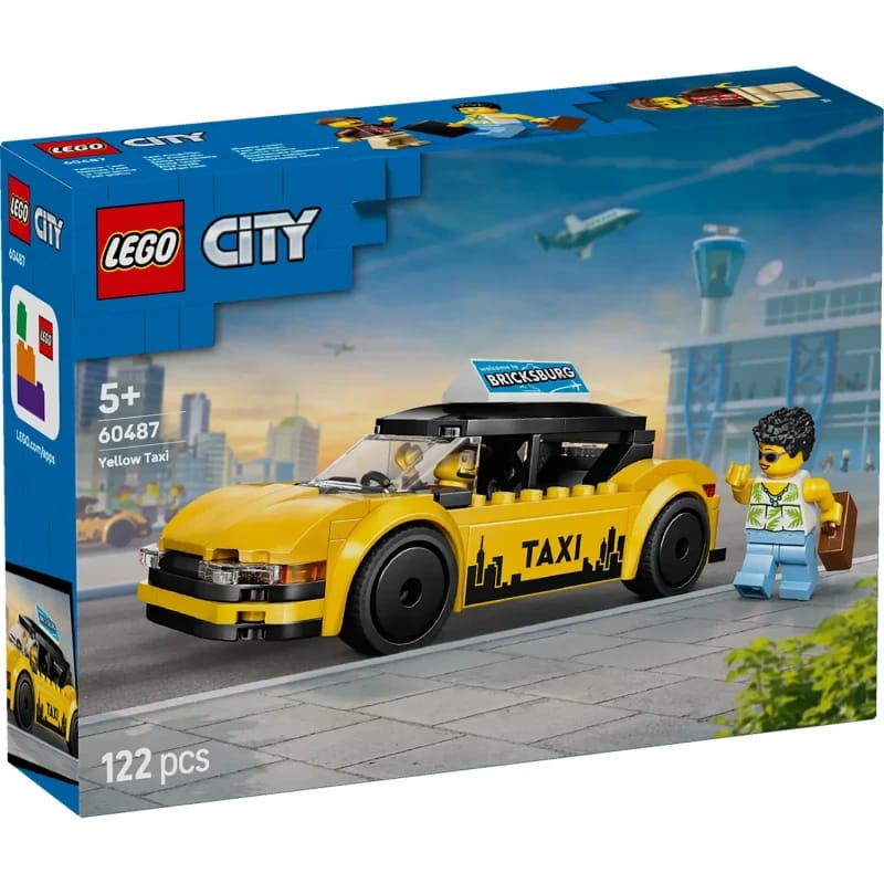 مجموعة بناء نموذج سيارة أجرة كهربائية صفراء LEGO City 60487 مع شخصيات مصغرة للأطفال عمر 5+