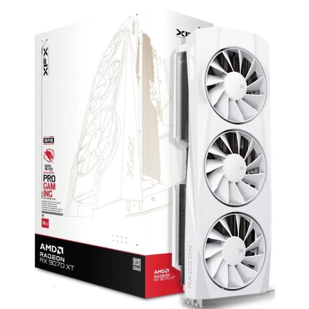 XFX كويك سيلفر فئة AMD RADEON RX 9070 XT 16G GDDR6 أبيض إصدار الألعاب - بطاقة جرافيكس