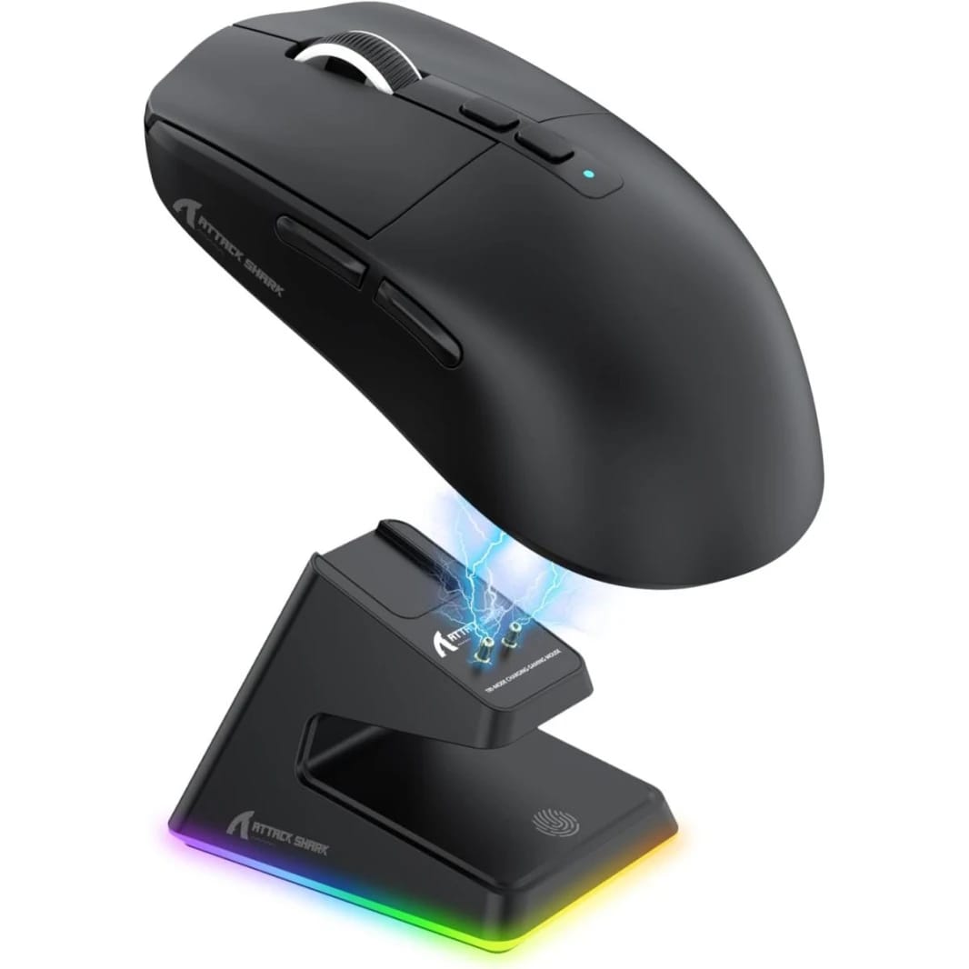 ATTACK SHARK X6 Lightweight Wireless Gaming Mouse with RGB Backlight Charging Base, Tri-Mode, 26K DPI, Black