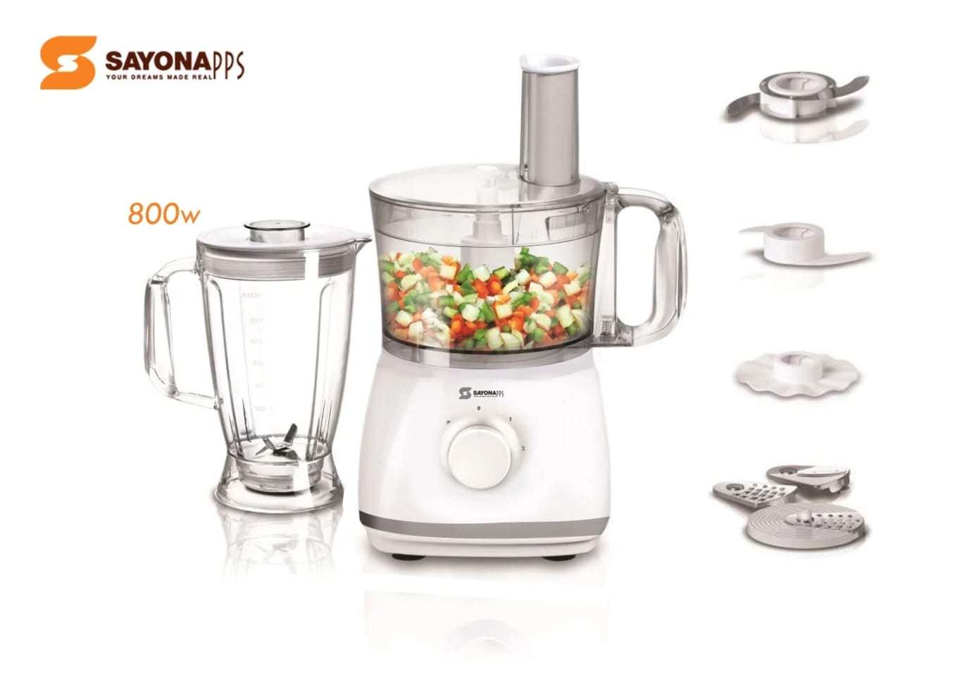 Sayona 7-in-1 Food Processor, 800W, 2.4L