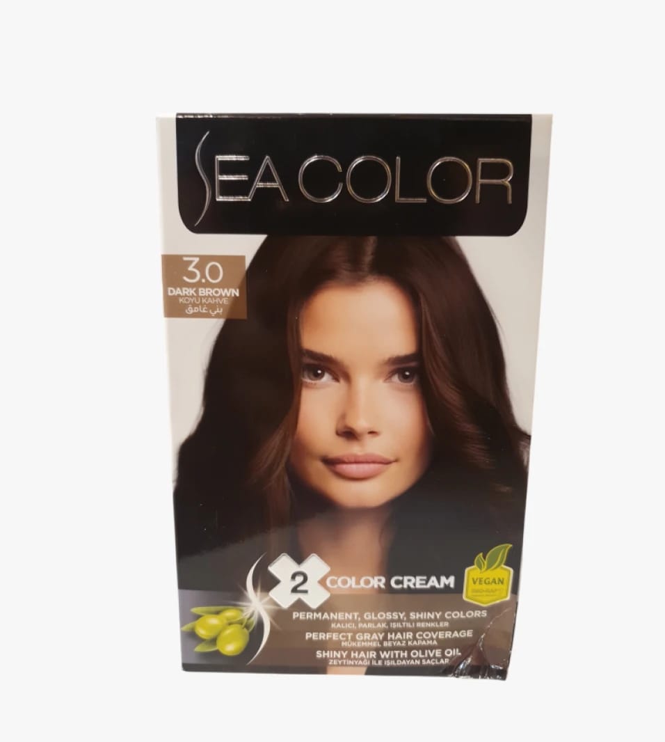 Sea Color Permanent Hair Dye in Dark Brown for Women Vegan Glossy Shine and Full Gray Coverage