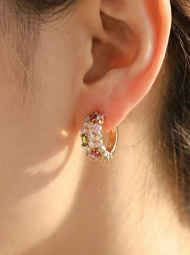 Colorful Rhinestone Ring Earrings