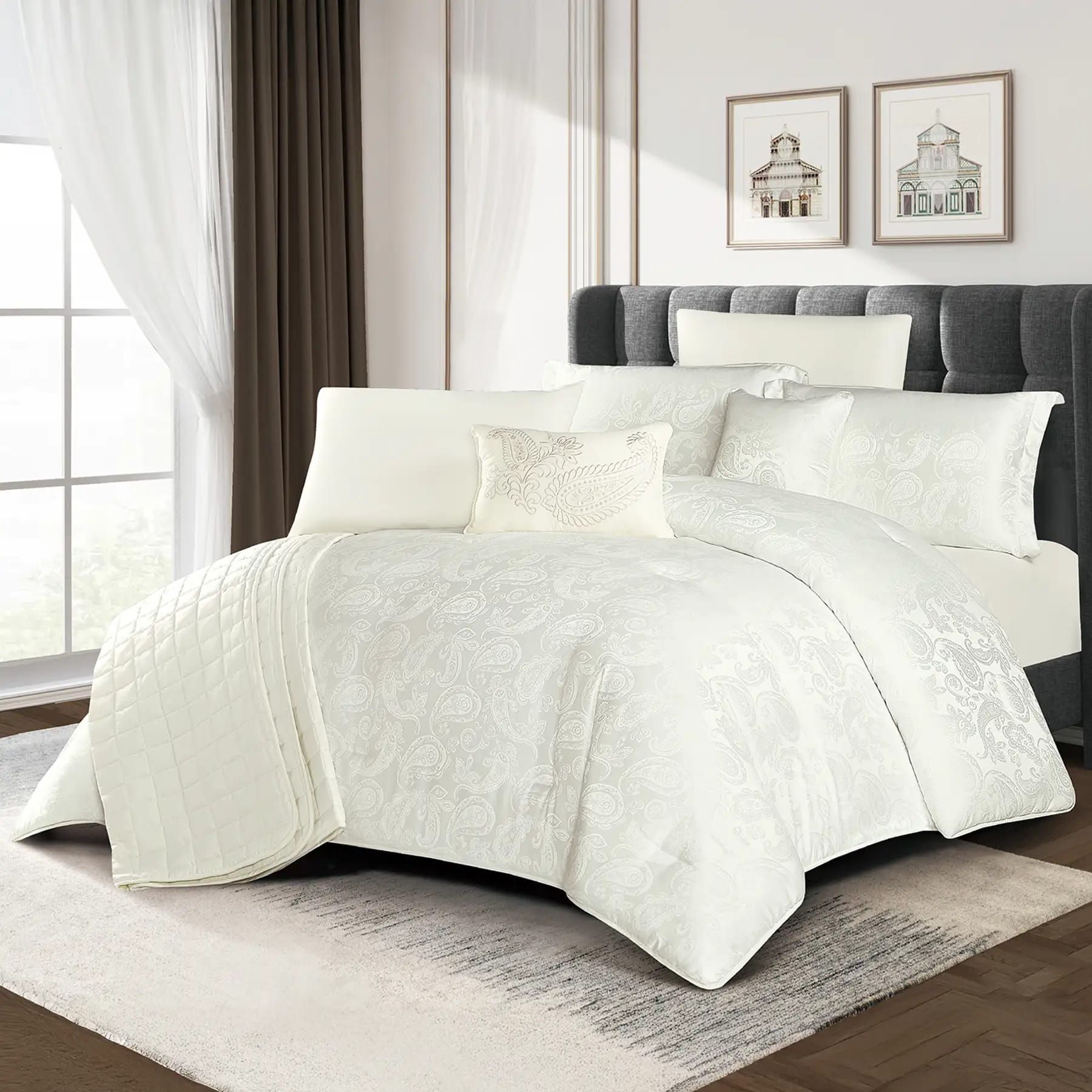 BANA King Size Comforter Set – Soft White, 9 Pieces