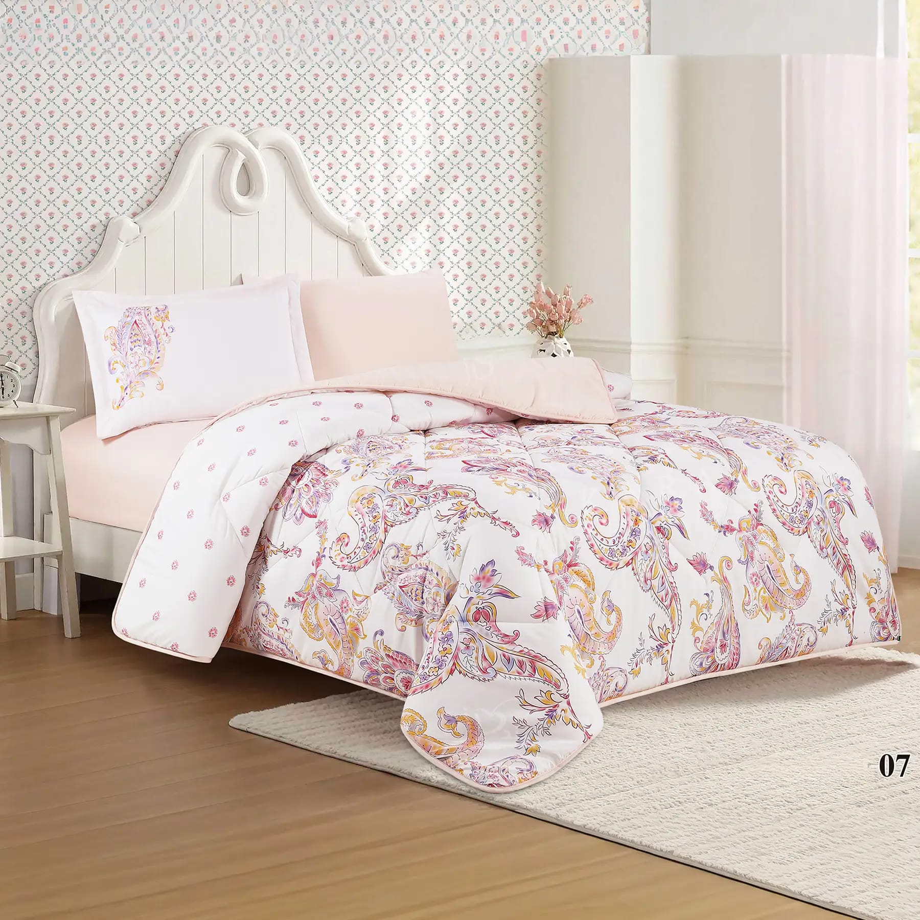 MOOD Printed Twin Size Comforter Set – 4 Pieces, Peach
