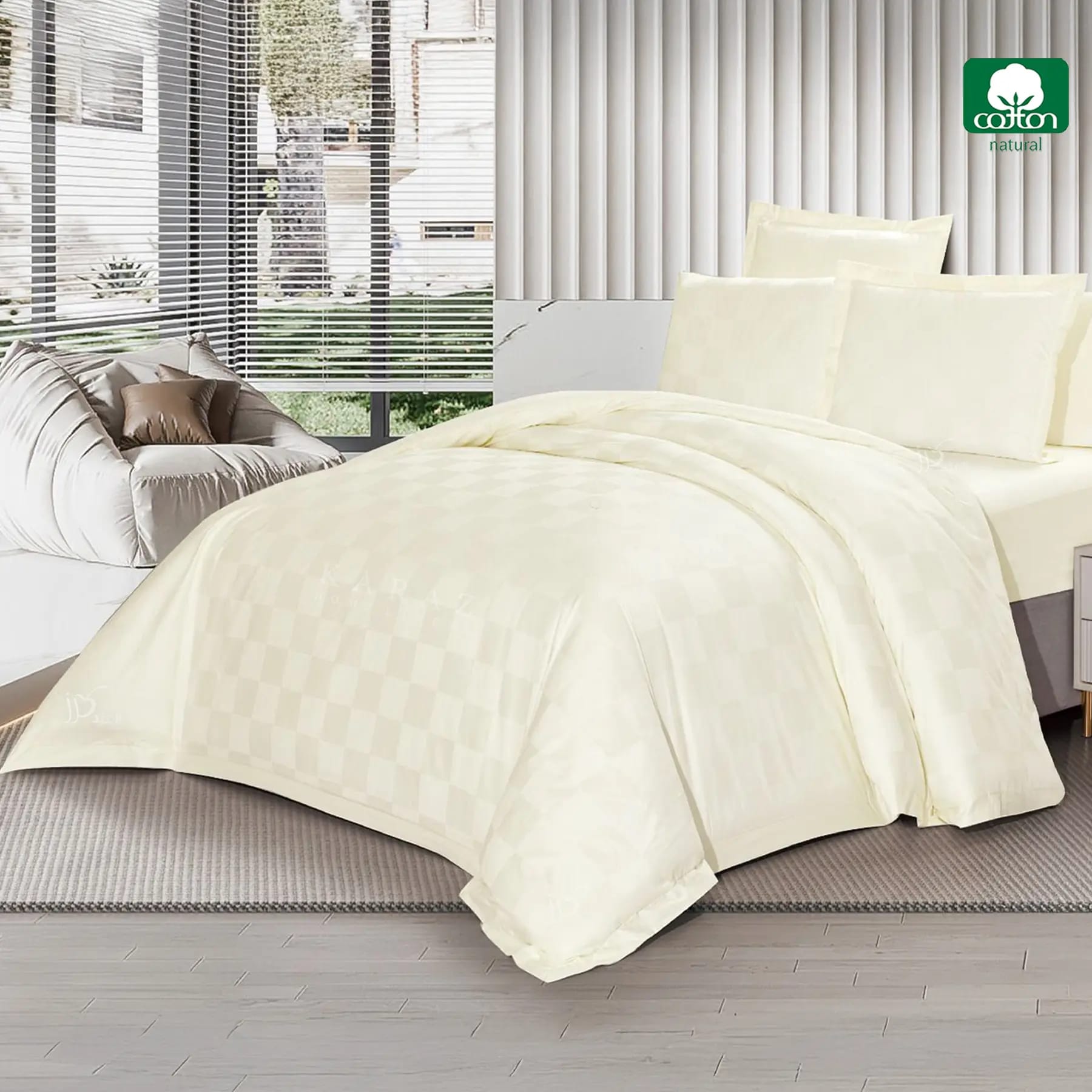 JACOB King Size Comforter Set – 7 Pieces, Creamy