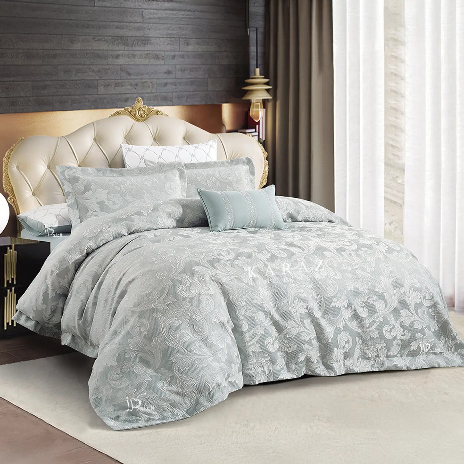 Luxury Jacquard Comforter Set - King Size, 7 Pieces, Light Gray
