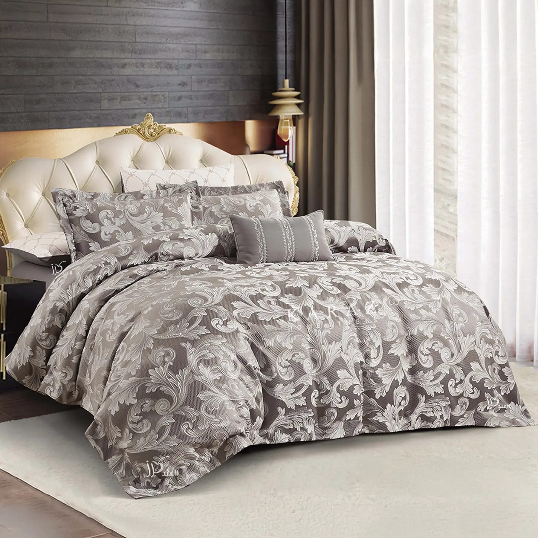 Luxury Jacquard Comforter Set King Size 7 Pieces Dusty Gray