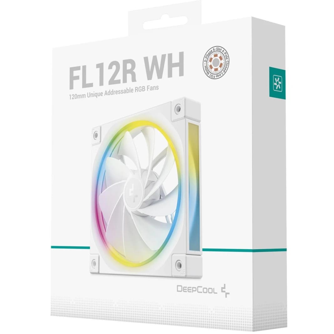 مروحة عكسية DeepCool FL12R بزاوية 120 مم، أبيض