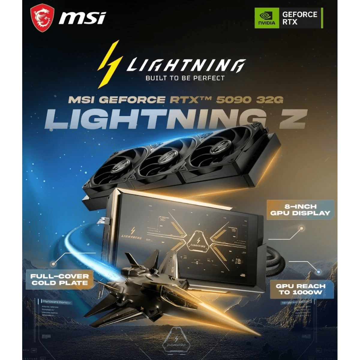 بطاقة رسومات MSI GeForce RTX 5090 LIGHTNING Z، ذاكرة 32 جيجابايت GDDR7، سرعة تعزيز 2730 ميجاهرتز
