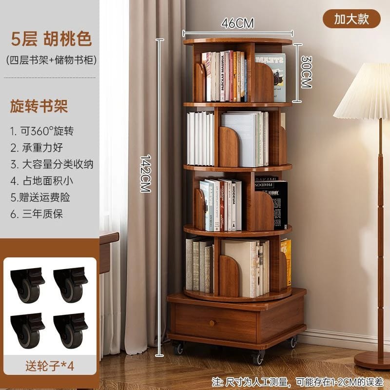 Decorative Wooden Cabinet with 360° Rotation, Drawer, and Wheels