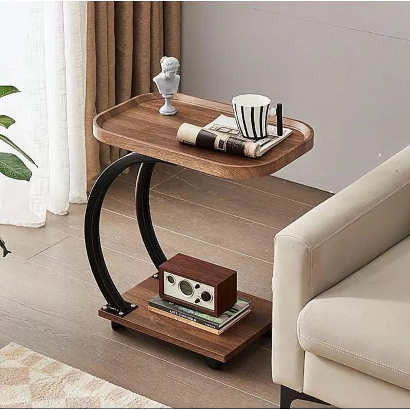 Wooden Side Service Table with Wheels, Easy to Use