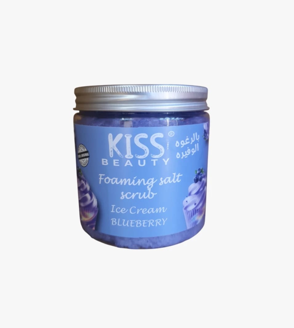 Kiss Beauty Foaming Salt Scrub Ice Cream Design for Women with Natural Blueberry Scent
