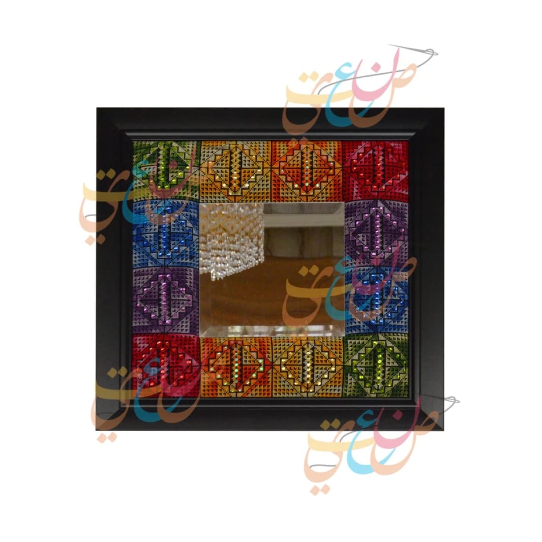 Embroidered Wooden Mirror with Hanging Frames Set of 5