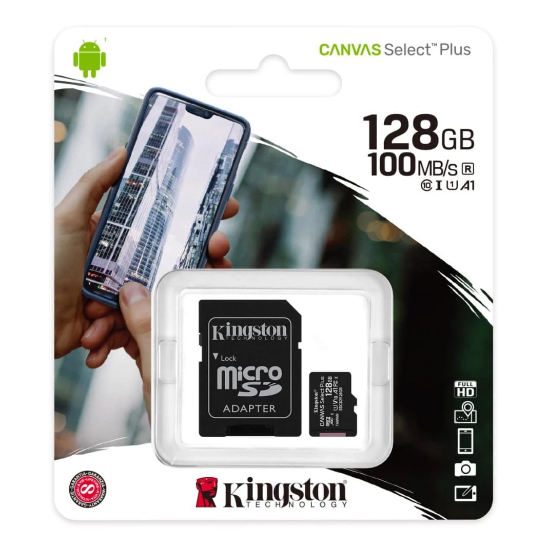 Kingston 128GB MicroSDXC Canvas Select Plus Memory Card with Adapter