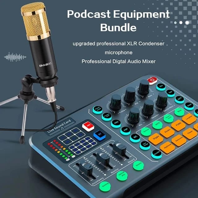 Podcast Equipment - Professional Sound Card and Microphone Kit