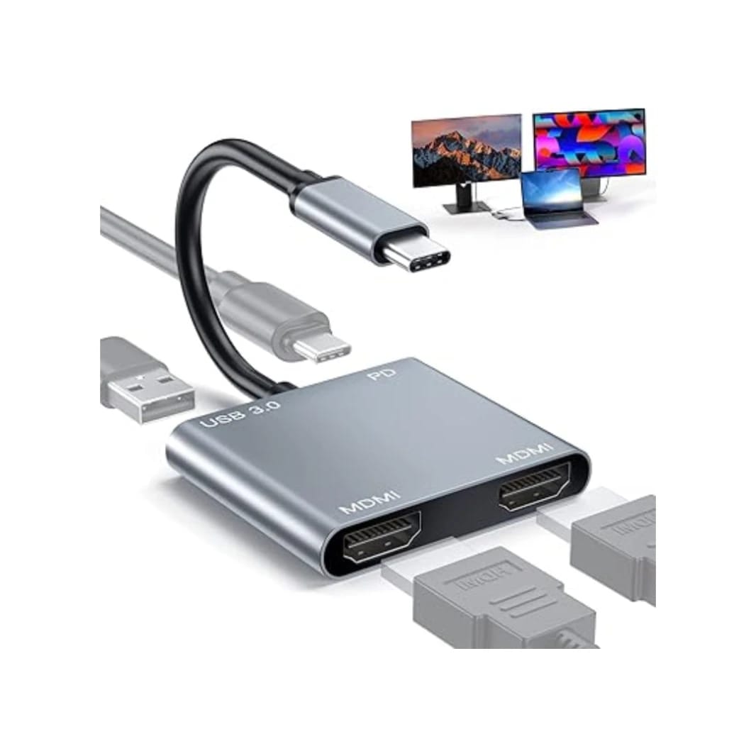 USB C to Dual HDMI Adapter, 4 in 1 USB Type C Hub
