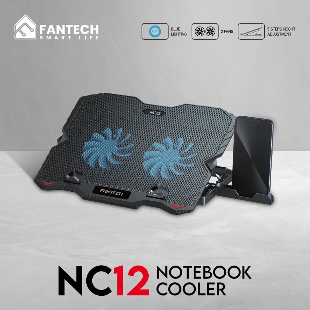 Fantech Notebook Cooler NC12 with Dual Fans for 9-15.6 Inch Laptops