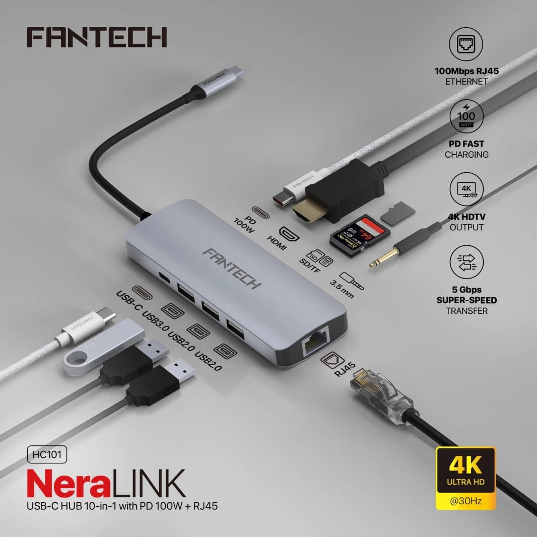 FANTECH HC101 Converter USB Hub Type C 10 in 1
