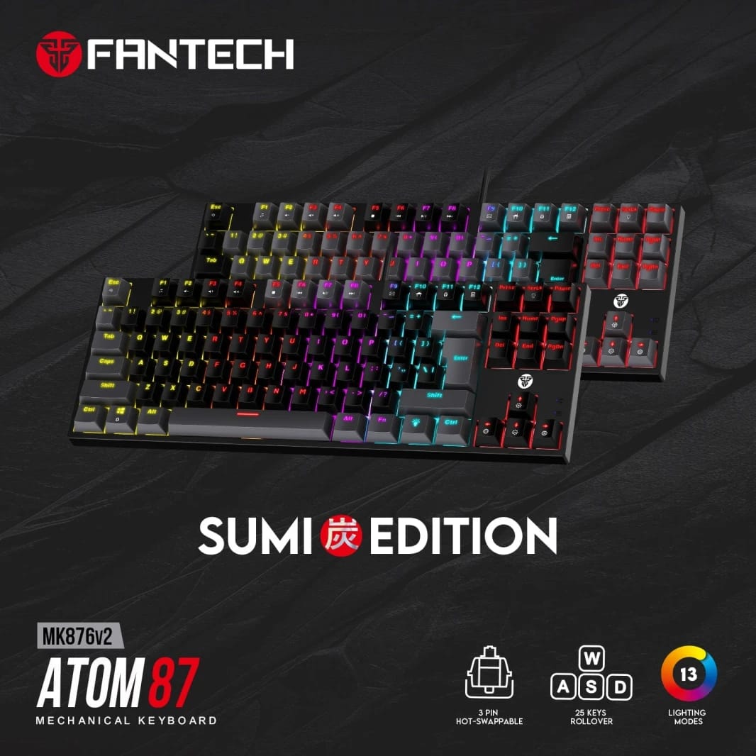 Fantech Atom TKL MK876v2 Mechanical Keyboard with Double Injection Keycaps