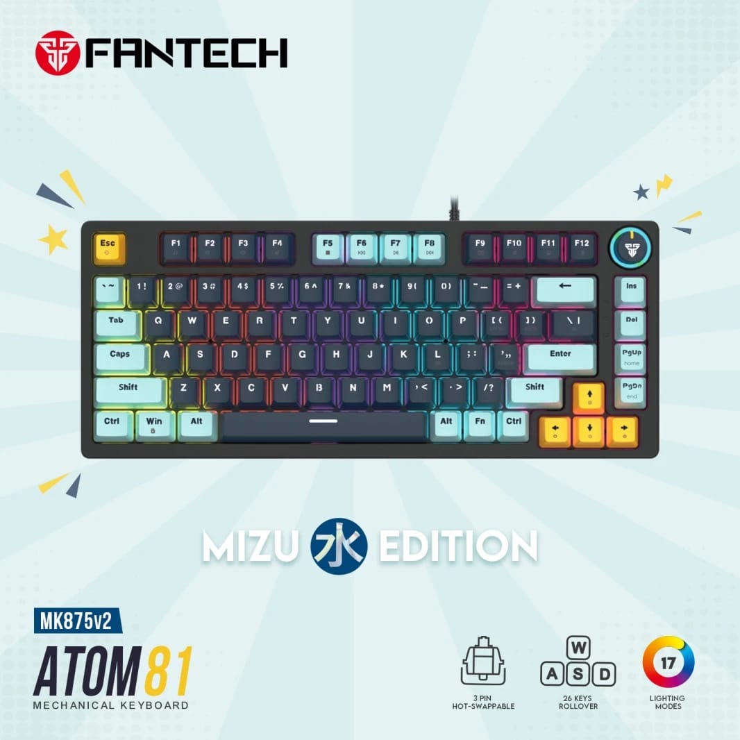 Fantech Mk875v2 Atom 81 RGB Mechanical Gaming Keyboard Mizu Edition Sky Blue