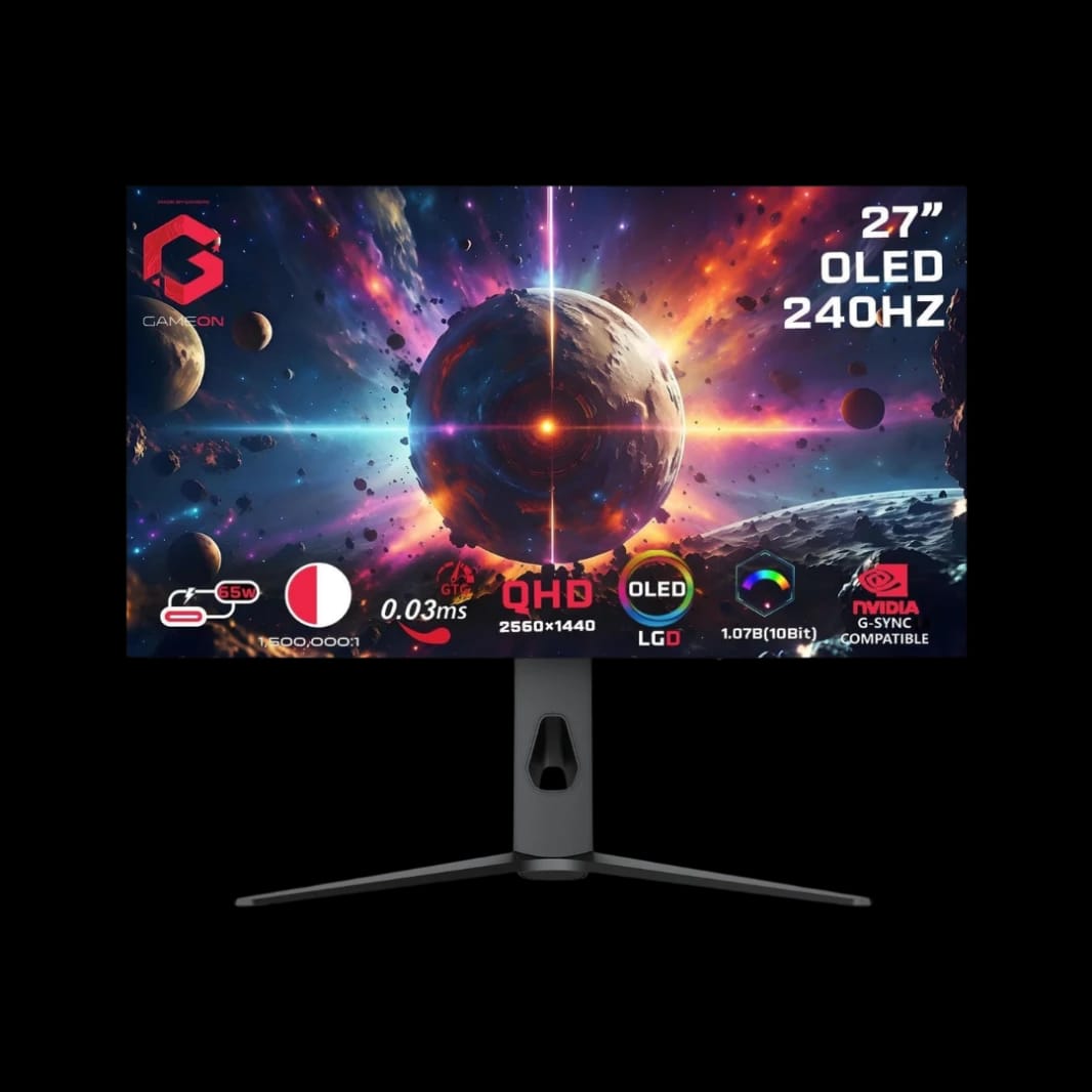 GAMEON 27" Black OLED QHD Gaming Monitor, 240Hz, 0.03ms, HDR10, FreeSync, G-Sync, 10-Bit, 98.5% DCI-P3, Adjustable