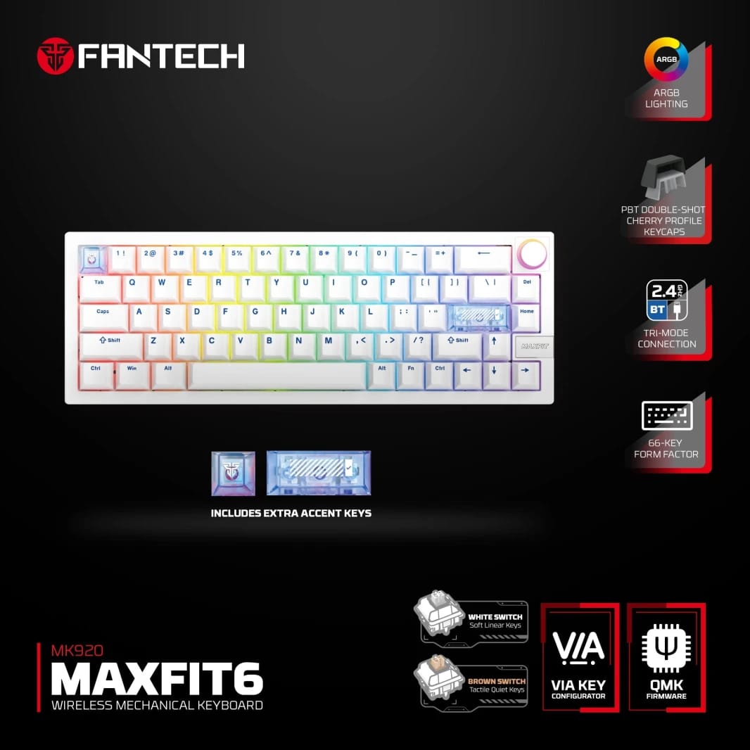 Fantech Mk920 Maxfit6 Wireless Mechanical Gaming Keyboard White