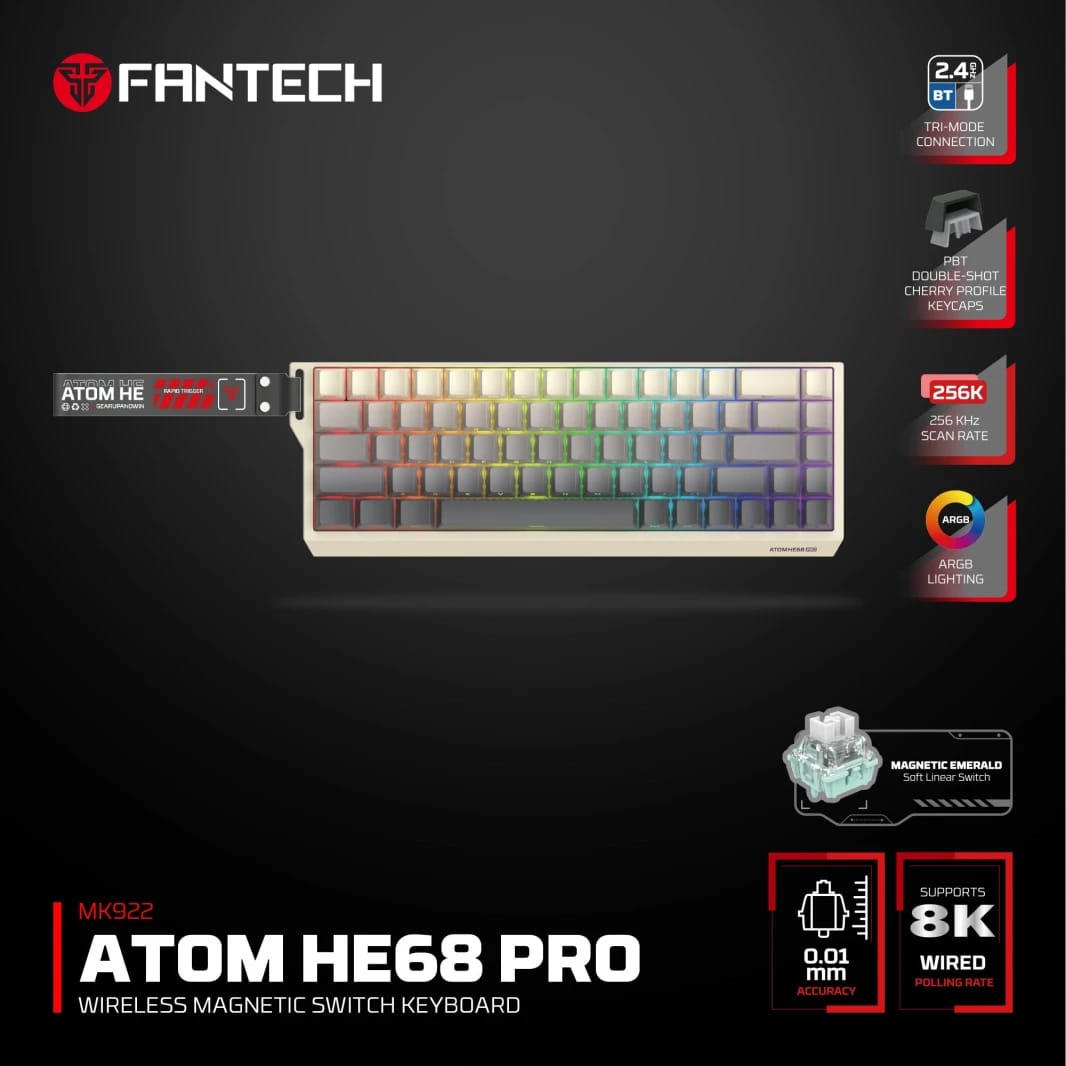 Fantech Keyboard ATOM HE68 MK922 Magnetic Switch - Retro Beige