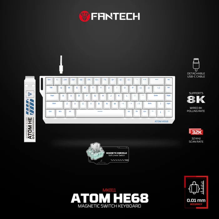 Fantech Magnetic Switch Keyboard ATOM HE68 SERIES MK811, White