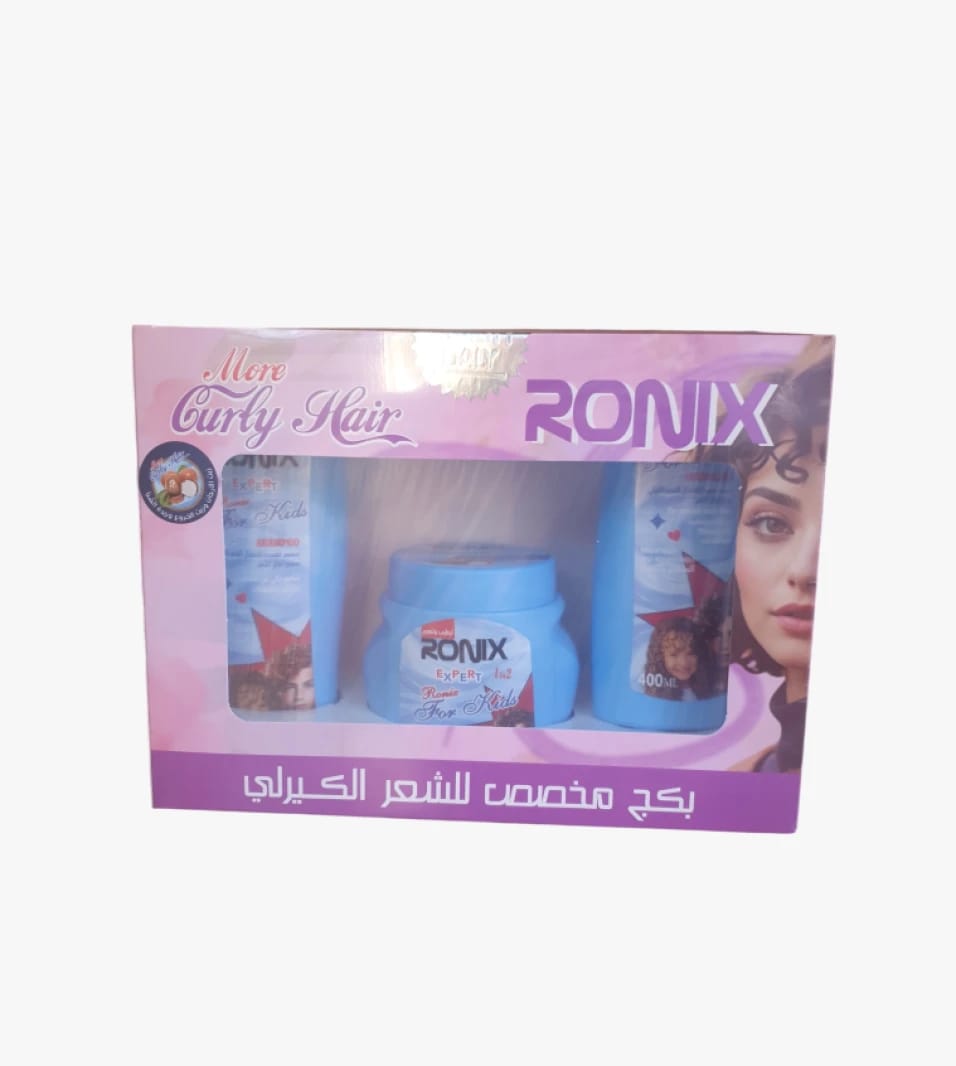 مجموعة منتجات رونكس الكاملة للعناية بالشعر الكيرلي للأطفال، تشمل شامبو وبلسم وكريم بالزيوت الطبيعية