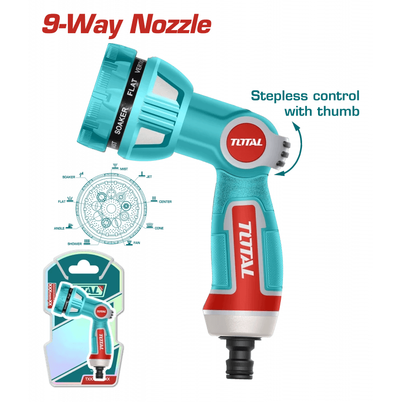 فرد رش ماء قابل للتعديل 9 حركات - Total Plastic Trigger Nozzle