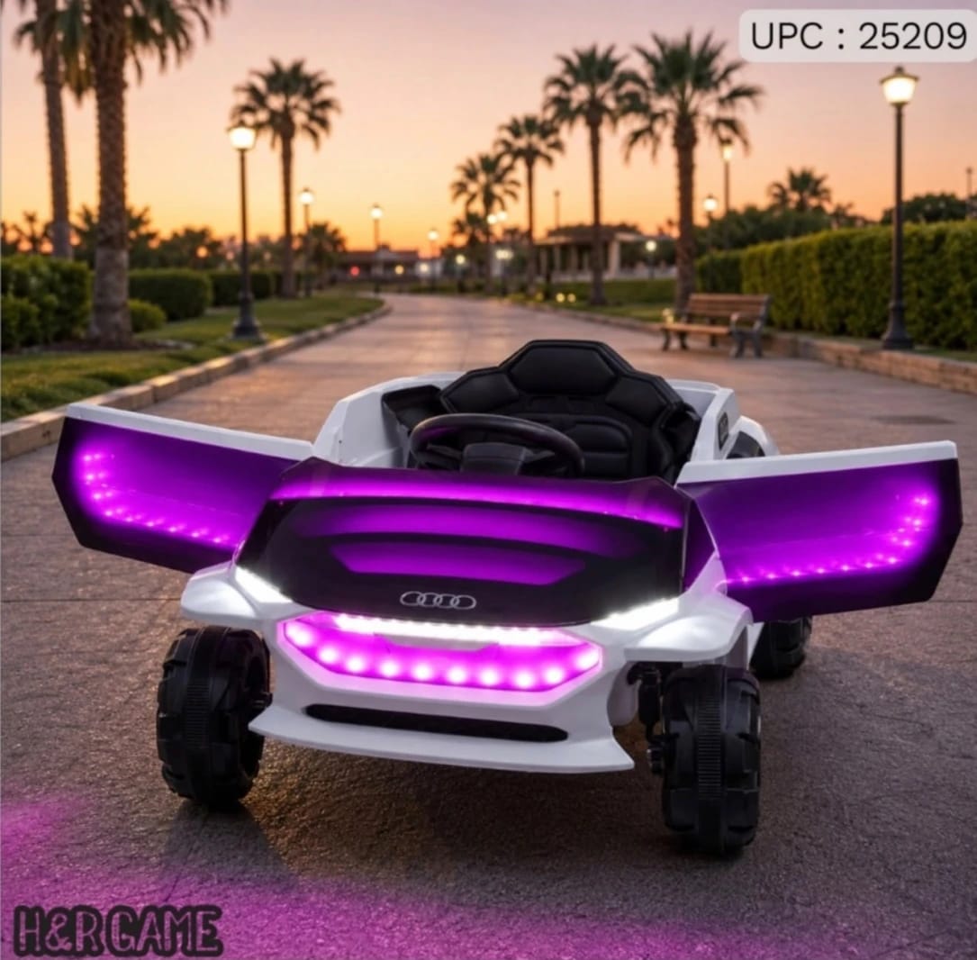 سيارة أطفال كهربائية مميزة بتصميم فاخر من H&R GAME مع إضاءة LED وجناحين للبنات والأولاد محبي الفخامة والأناقة