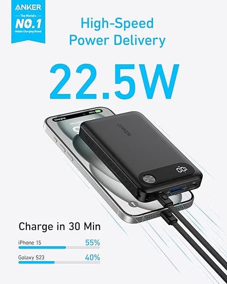 Anker Power Bank Powercore 10000mAh 22.5W Portable Charger with USB C Lanyard Cable