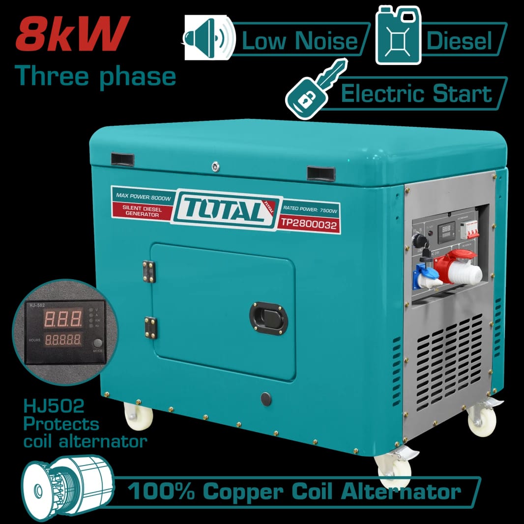 TOTAL Silent Diesel Generator 8kW – 13.0HP