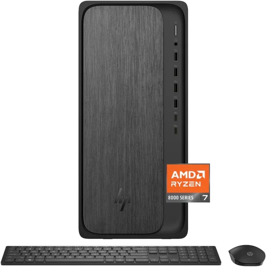 جهاز HP OmniDesk المكتبي M02-0234 بمعالج AMD Ryzen 7 8700G، وذاكرة DDR5 بسعة 16 جيجابايت، وقرص صلب 1TB SSD، وويندوز 11