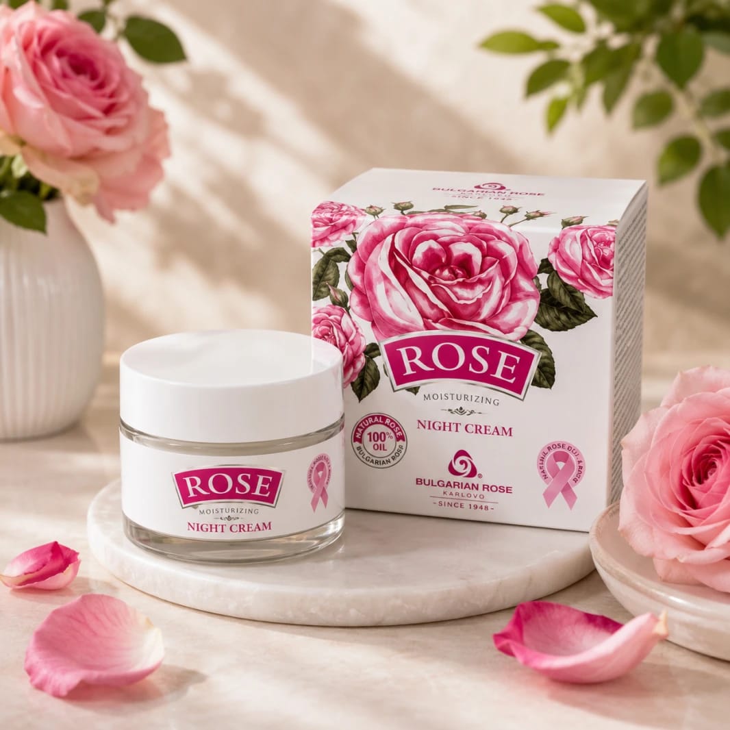 Nourishing Night Cream with Rose Oil for Sensitive Facial Skin to Enhance Beauty and Refresh Overnight