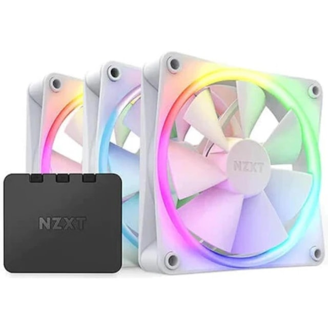 NZXT F120 RGB DUO 3IN1(White) PWM Airflow Fans & Controller, Fluid Dynamic Bearing (FDB) For Quiet & Cool Operations, Elegant Frame Design & Anti-Vibration Rubber Corners