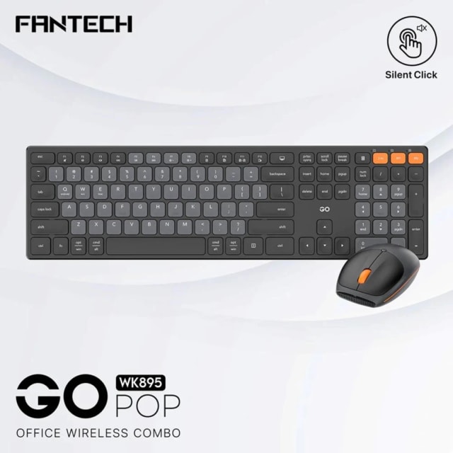 Fantech GO POP WK895 Kit Office Combo 2in1 Wireless Dual Mode (2.4GHz & BT), Silent Switches & Multimedia Function Keys (Black) For Mac & Win