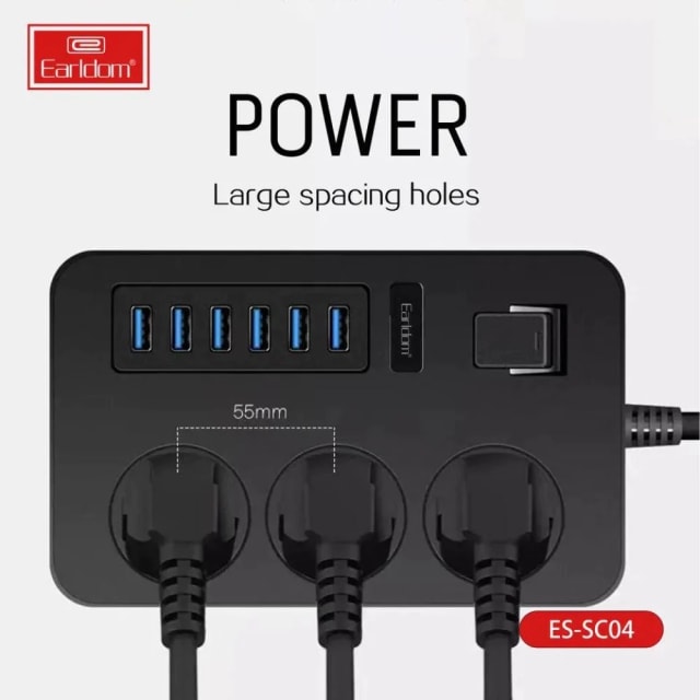 Earldom SC04 EU-Socket 3000W 6USB Ports 3 Power Socket 3.1A 200CM