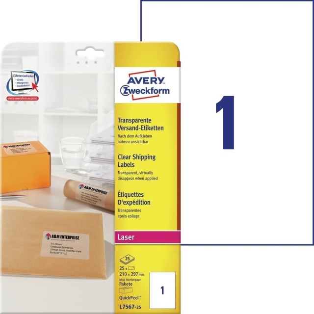 Zweckform Laser Transparent Labels Printable A4 Sheets - Pack of 25