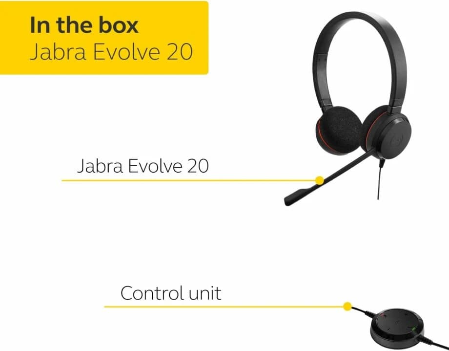 Jabra – Headsets – Wired – Evolve 20 Stereo Headset – USB-Cable with Controller