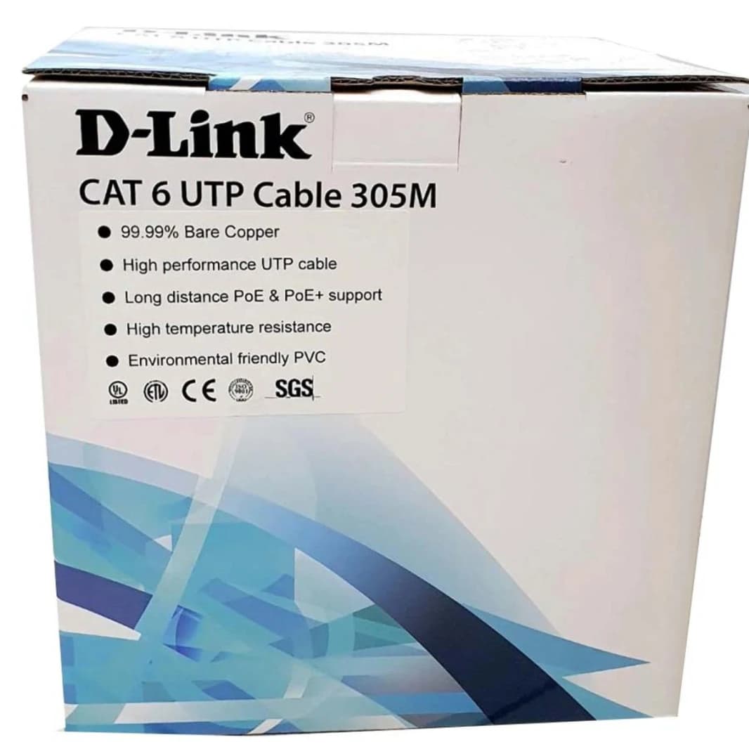 لفة كابل D-Link Cat6 UTP، 305 متر، 24AWG، رمادي - اتصال شبكي موثوق