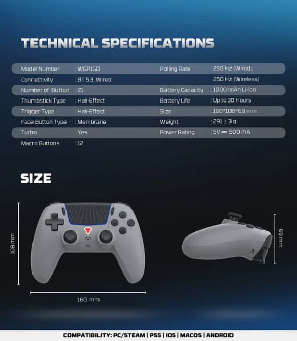 Fantech NOVA II D WGP16D Controller Hall Effect (PS5) - Grey
